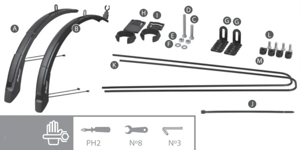 Комплект крыльев M-Wave Mud Max F+R ADJ L, 26
