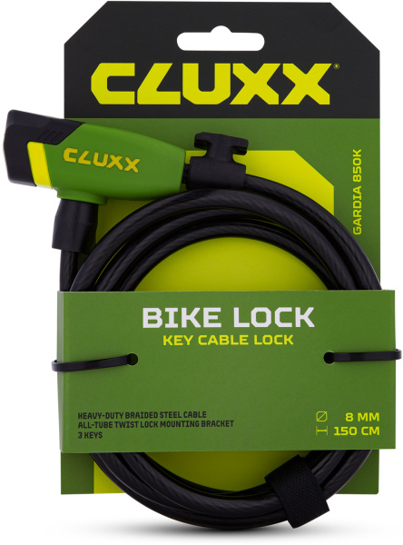 Велозамок тросовый с ключом Cluxx Gardia 850K, 8 мм. х 1500 мм. - 2